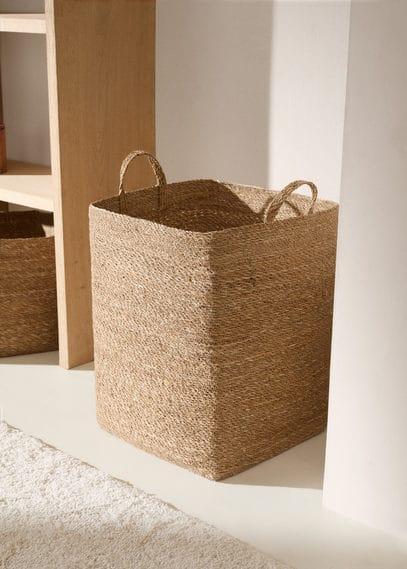 Medium seagrass basket with handles brown by MANGO HOME
