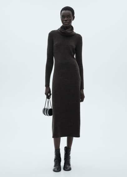 Knitted turtleneck dress grey by MANGO