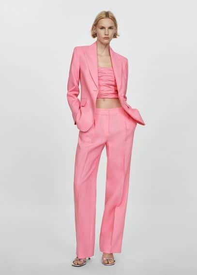 Linen suit pants pink by MANGO