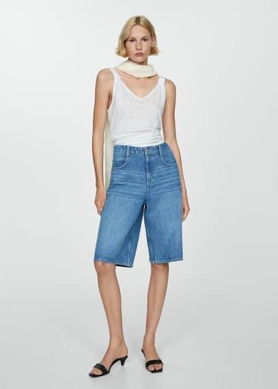 Linen top with knotted straps white by MANGO
