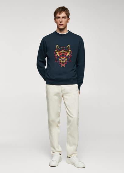 100% cotton sweatshirt embroidered detail dark navy by MANGO MAN