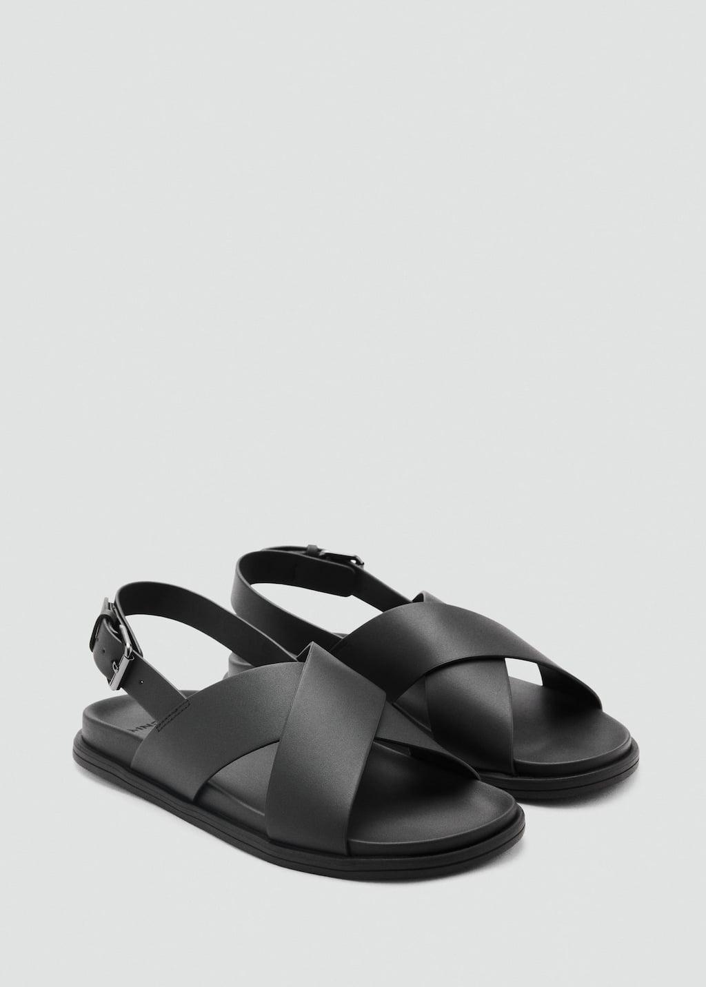 100% leather crossed strap sandal black by MANGO MAN