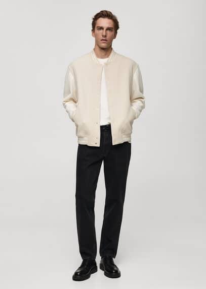 Contrasting cotton bomber jacket beige by MANGO MAN