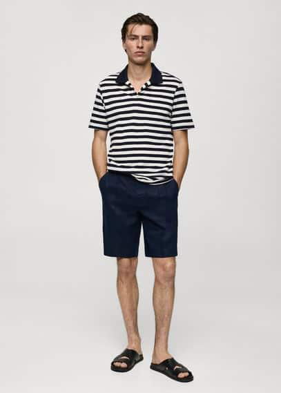 Regular fit striped piqué cotton polo shirt dark navy by MANGO MAN