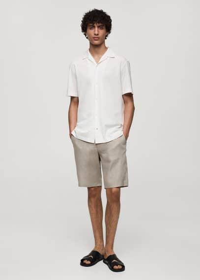 Slim fit 100% linen Bermuda shorts medium brown by MANGO MAN