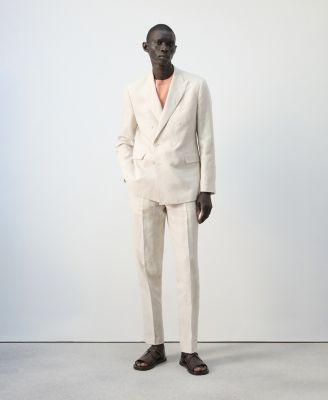 Men's Amalfi Linen Slim-Fit Double-Breasted Suit Blazer by MANGO