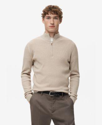 Men's Zip Neck Ribbed Sweater by MANGO