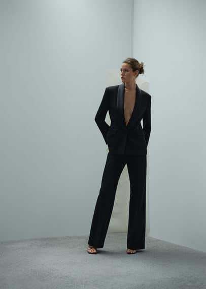 Palazzo suit pants with satin details black by MANGO