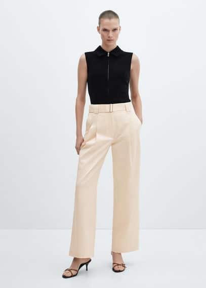 Pleated suit pants off white by MANGO