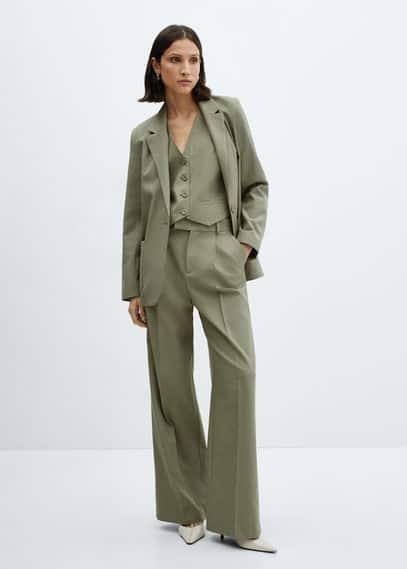 Pleated suit pants pastel green by MANGO