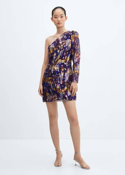 Printed asymmetrical dress purple by MANGO