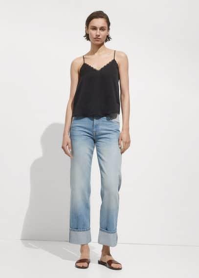 Satin top with straps black by MANGO