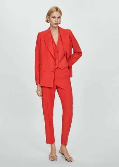 Straight suit pants coral red by MANGO