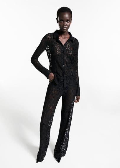 Transparent lace shirt black by MANGO