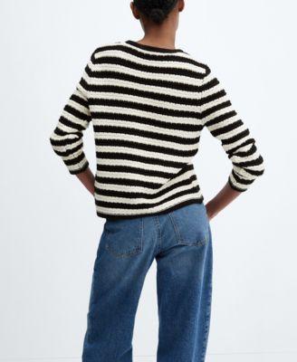 Women's Jewel Button Detail Striped Cardigan by MANGO