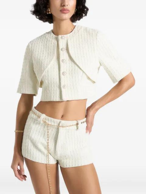 Alba mock-neck tweed curve-detailing cream top by MANIERE DE VOIR