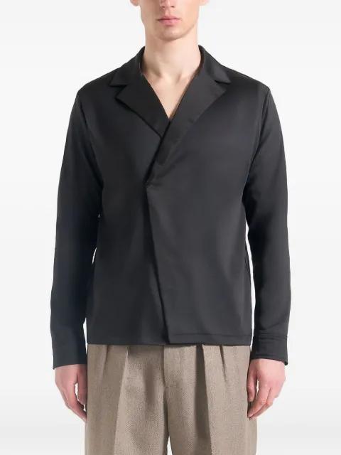 Alban in black satin double-breasted shirt by MANIERE DE VOIR