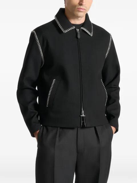 Alex in black whipstitch twill boxy jacket by MANIERE DE VOIR