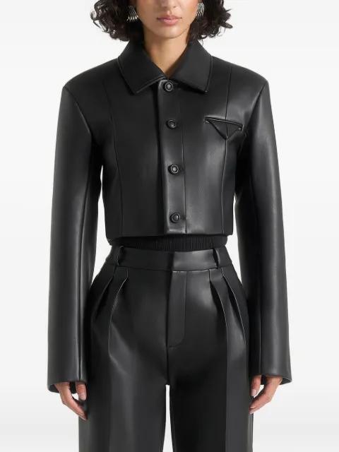 Ania wide-shoulder black crop jacket by MANIERE DE VOIR