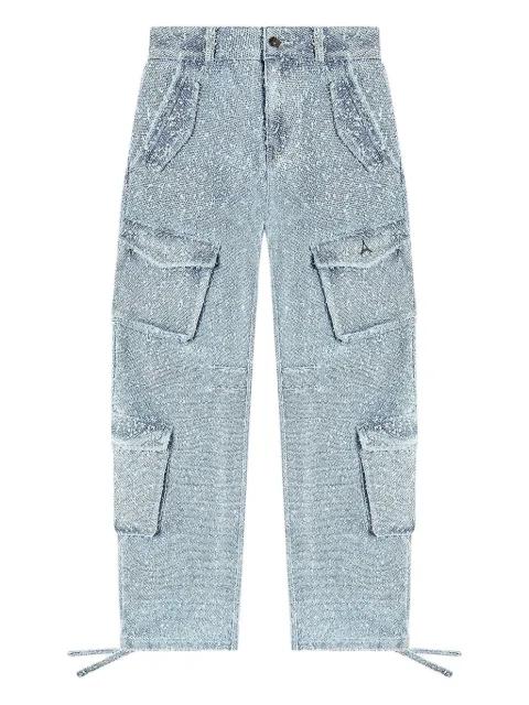 Anne denim high waisted boucle cargo pants by MANIERE DE VOIR