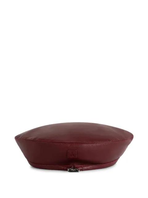Anya faux-leather wine red beret hat by MANIERE DE VOIR