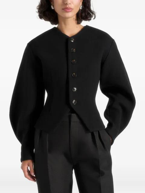 Aya in black wool hourglass jacket by MANIERE DE VOIR
