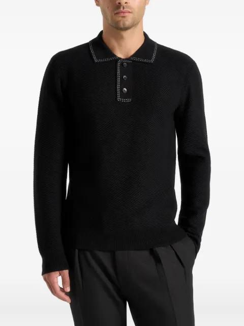 Aymeric whipstitch-trim long-sleeve knit black polo shirt by MANIERE DE VOIR