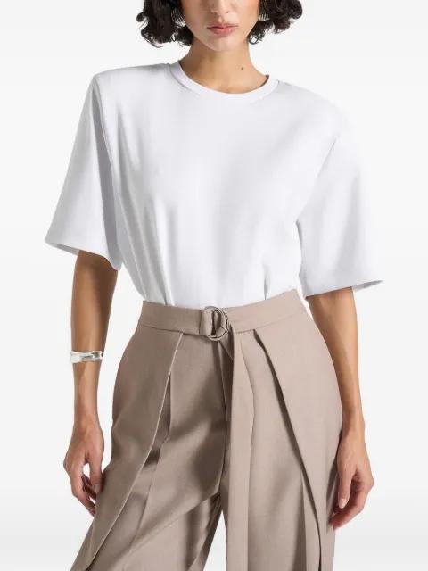 BS002 in white wide shoulder bodysuit T-shirt by MANIERE DE VOIR