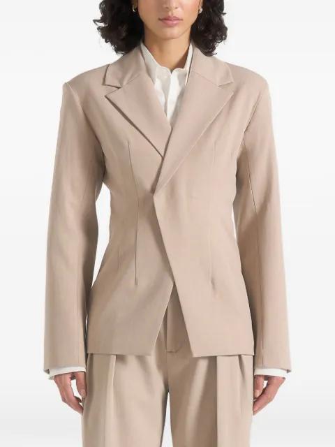 Beatrice in beige tailored cinched blazer by MANIERE DE VOIR