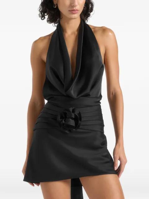 Christelle cowl halter open back rosette mini dress by MANIERE DE VOIR