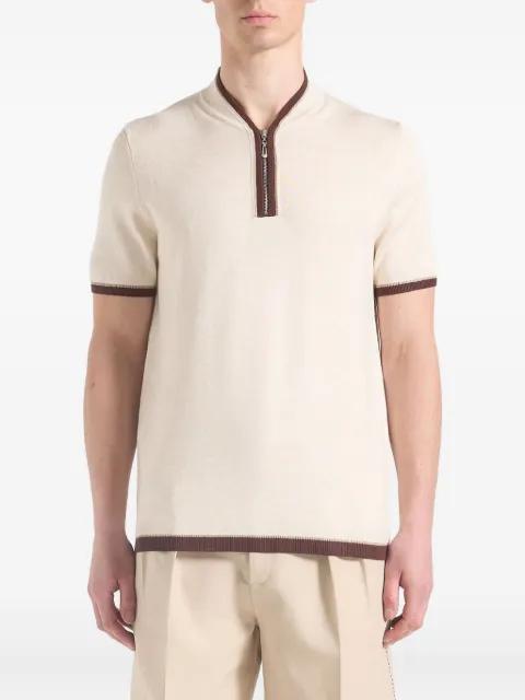 Clement in cream crew neck zip polo shirt by MANIERE DE VOIR