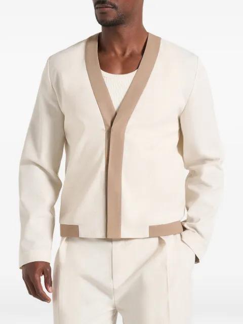 Clovis in natural cardigan with contrast placket by MANIERE DE VOIR