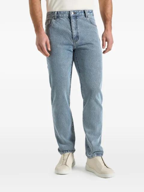 DN001 in mid blue tapered fit jeans by MANIERE DE VOIR