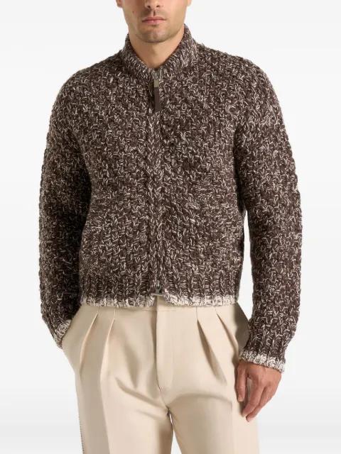 Darel speckled-knit brown bomber jacket by MANIERE DE VOIR