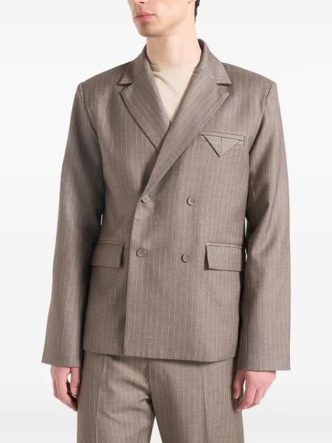 Didier double-breasted pinstripe-pattern taupe blazer by MANIERE DE VOIR