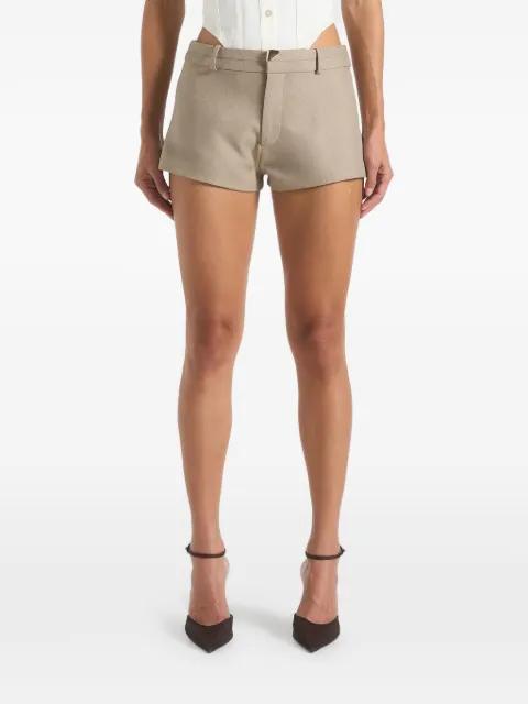 Elle in taupe tailored mini shorts by MANIERE DE VOIR