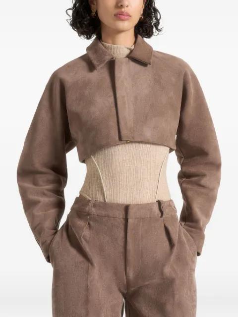 Elya suede-effect taupe super crop jacket by MANIERE DE VOIR