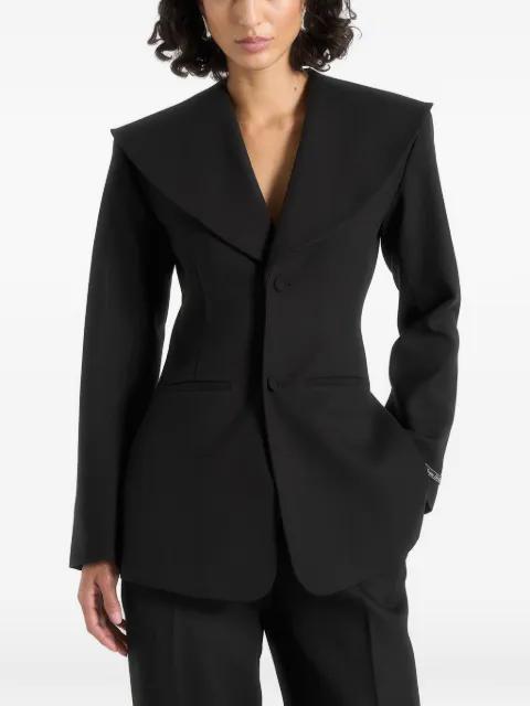 Emy in black shawl hourglass blazer by MANIERE DE VOIR