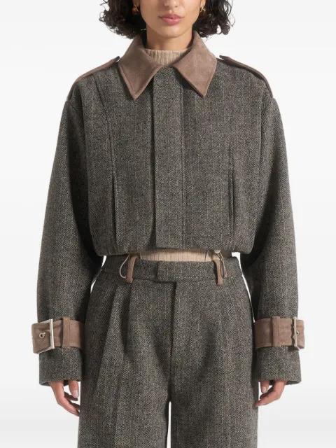 Galia in grey herringbone bungee hem jacket by MANIERE DE VOIR