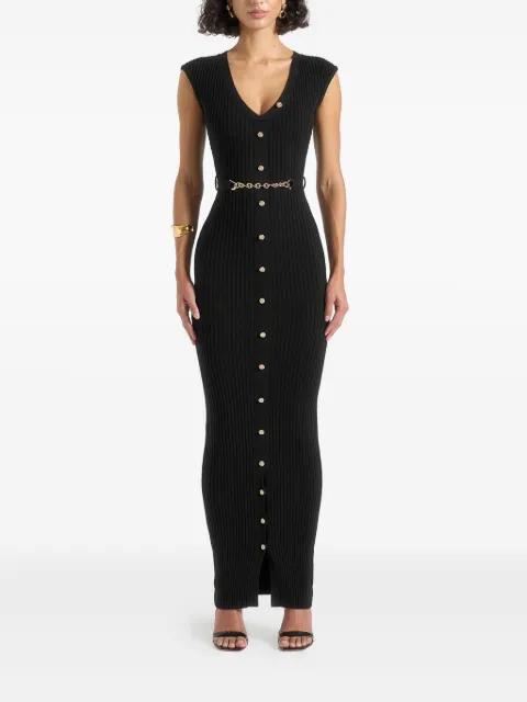 Helene belted knit black maxi dress by MANIERE DE VOIR