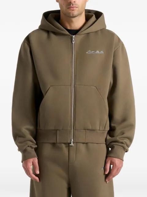 JS002 in olive Signature relaxed-fit zip hoodie by MANIERE DE VOIR