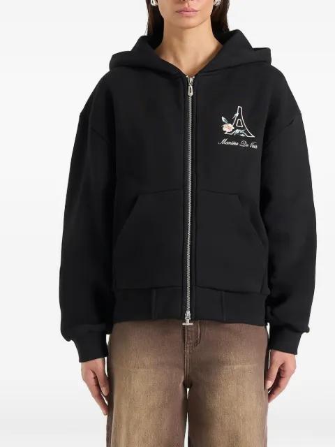 JS009 in black floral Eiffel zip hoodie by MANIERE DE VOIR