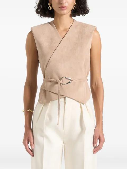 Jeanne suede-effect wrap waistcoat with belt by MANIERE DE VOIR