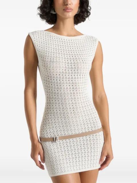 Keyla in cream pointelle mini dress with belt by MANIERE DE VOIR