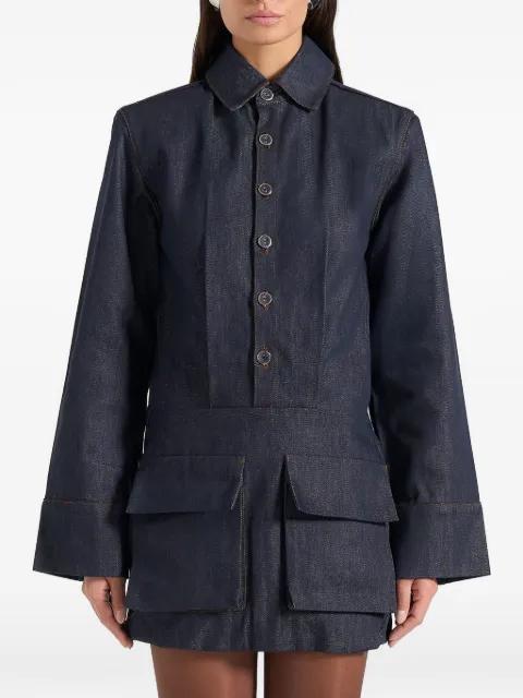 Laure shoulder-pads denim mini dress by MANIERE DE VOIR