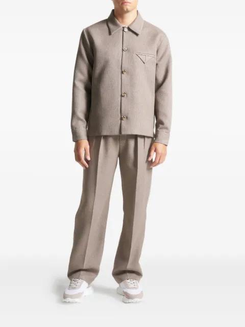 Leo in taupe textured tailored long-sleeve overshirt by MANIERE DE VOIR