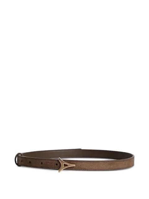 Leonie eiffel-buckle suede-effect brown belt by MANIERE DE VOIR
