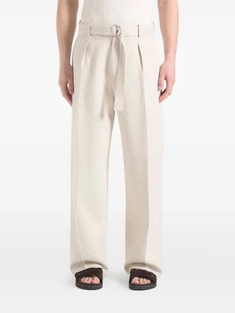 Loic in cream wide leg textured pants with belt by MANIERE DE VOIR