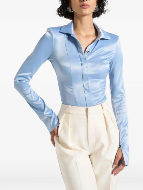 Louise wide shoulder satin shirt bodysuit by MANIERE DE VOIR