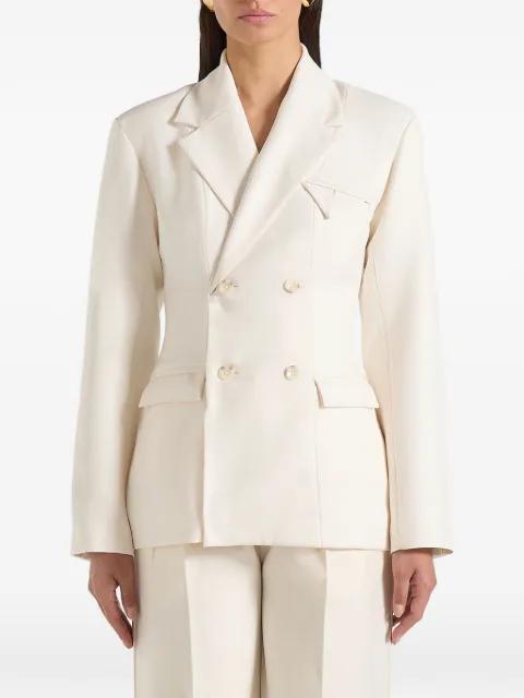Maia in off white double-breasted blazer by MANIERE DE VOIR